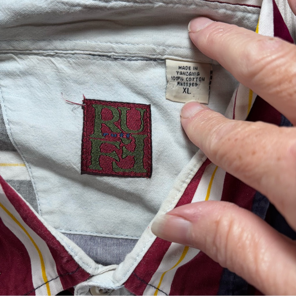 Vintage 90’s Striped Men's Buttondown Shirt - Blue, Red, Yellow, Green — image 2 of 8